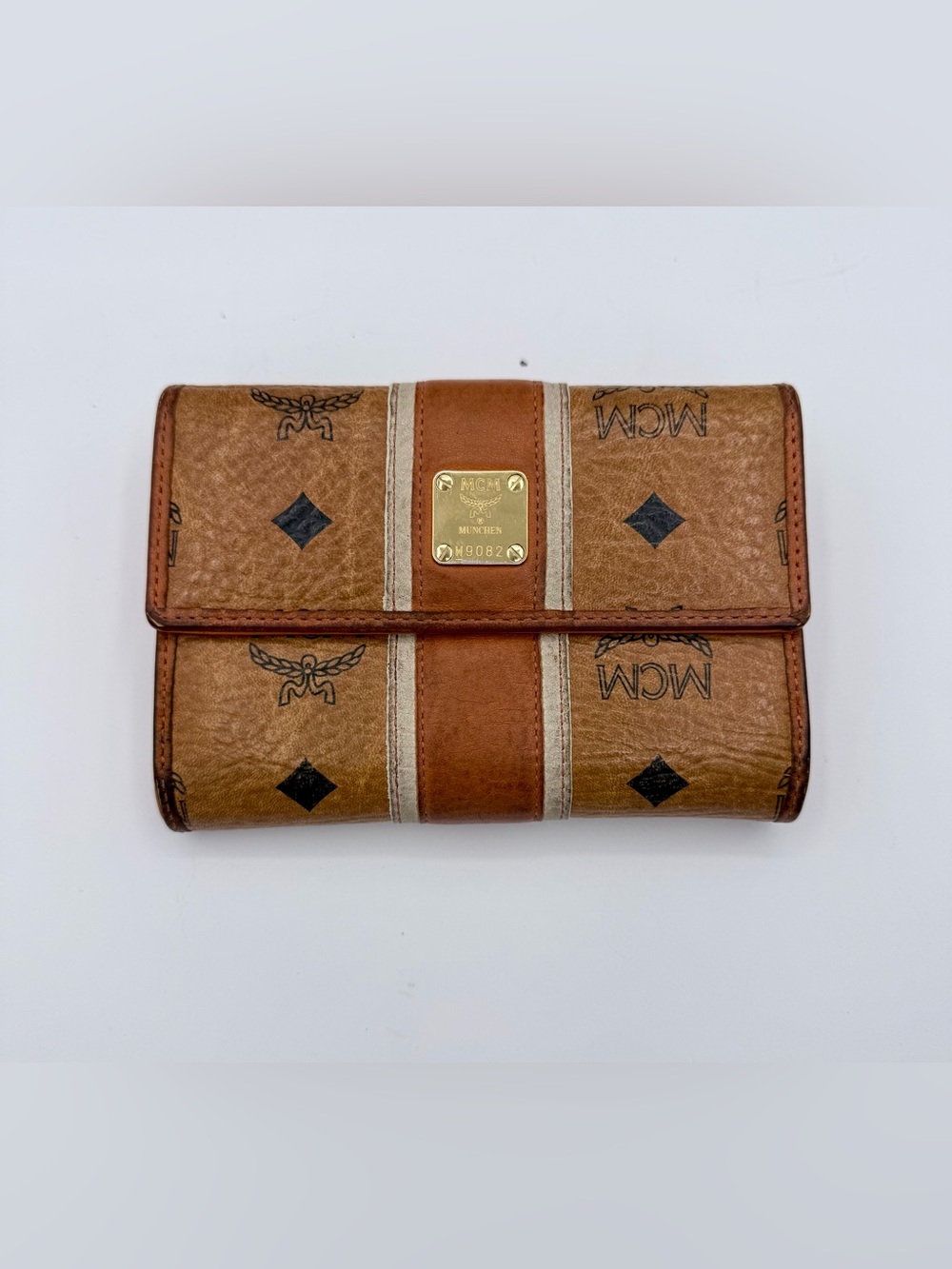 MCM Visetos Trifold Wallet - Cognac Brown Logo Print